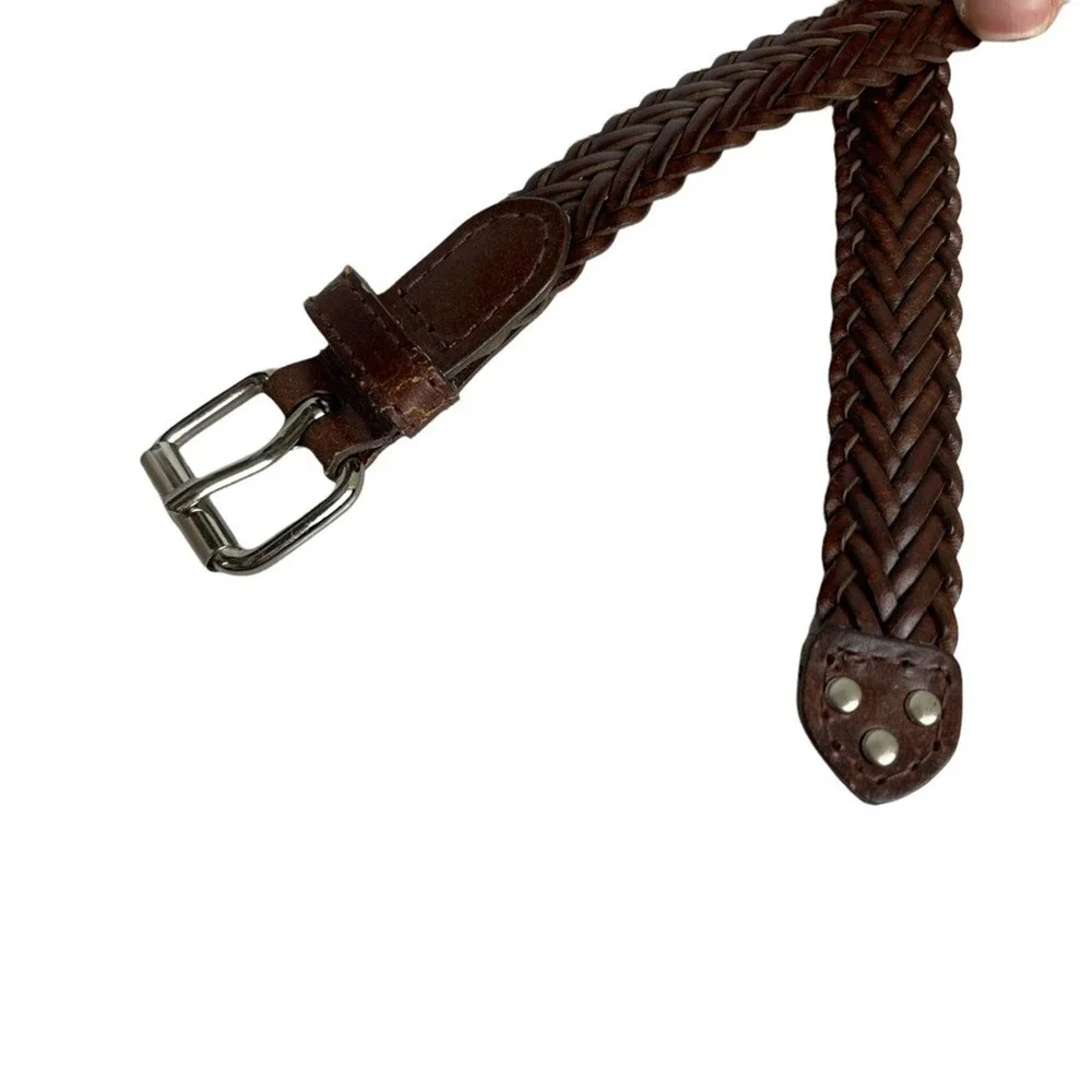 Womens Braided Brown Leather Western Style Belt